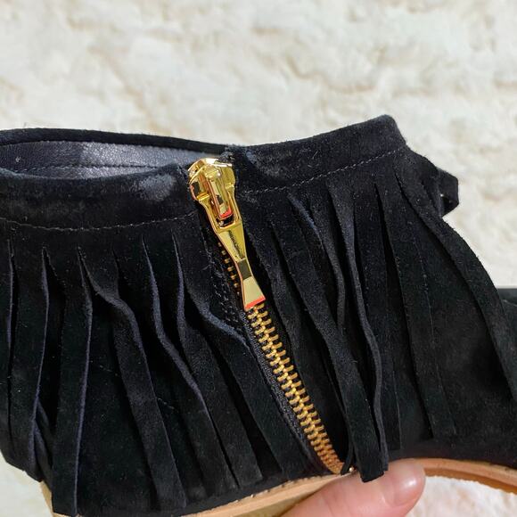 Kate Spade New York Size 9 Betsie Black Fringe Suede Ankle Booties Gold Zipper - Picture 15 of 16